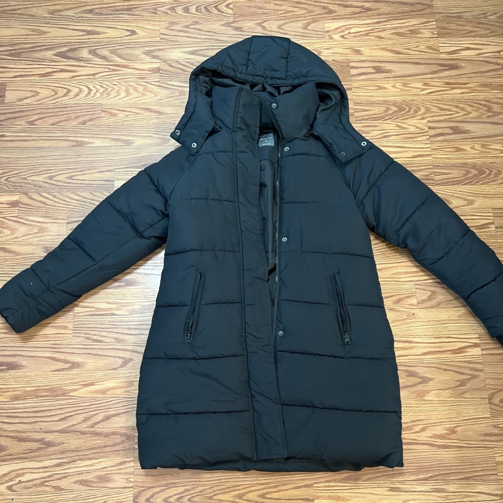 Woman's Primark Long Hooded Puffer Jacket Black Size Small